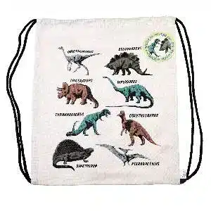 Prehistoric Dinosaur Drawstring Bag laid flat