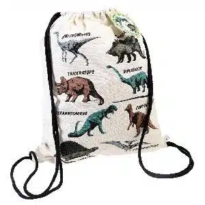 Prehistoric Dinosaur Drawstring Bag against white background