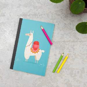 Dolly Llama notebook with crayons