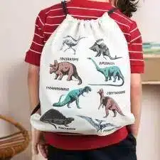 Prehistoric Dinosaur Drawstring Bag on child's back