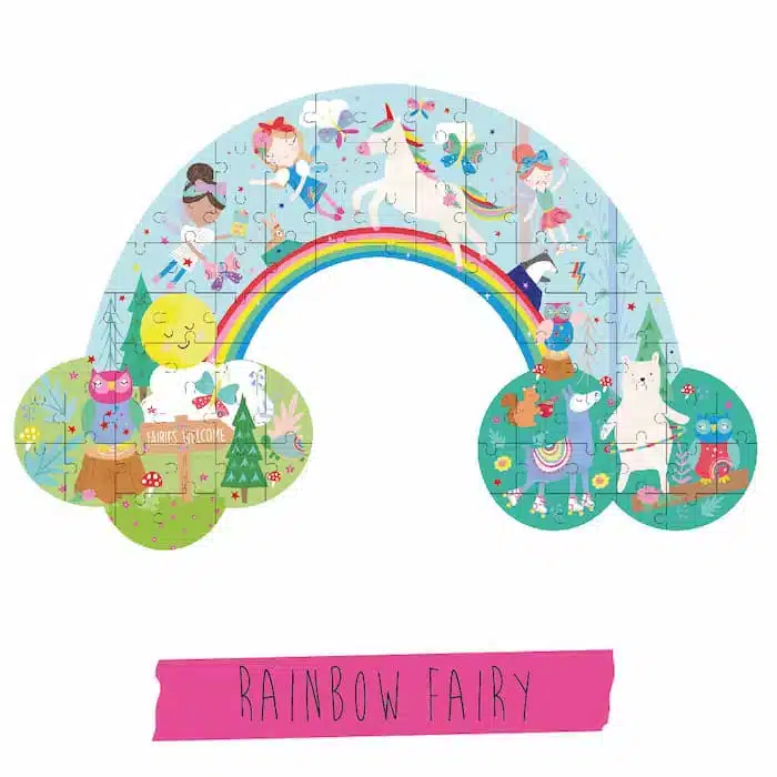 Floss and Rock 80pc Rainbow Fairy Jigsaw Puzzle completed Floss and Rock 80pc Rainbow Fairy Jigsaw Puzzle completed