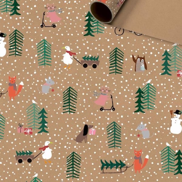 Recycled Snowman Fox Geese and Scooter Christmas Wrap