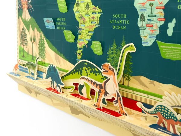 world map with dinosaurs