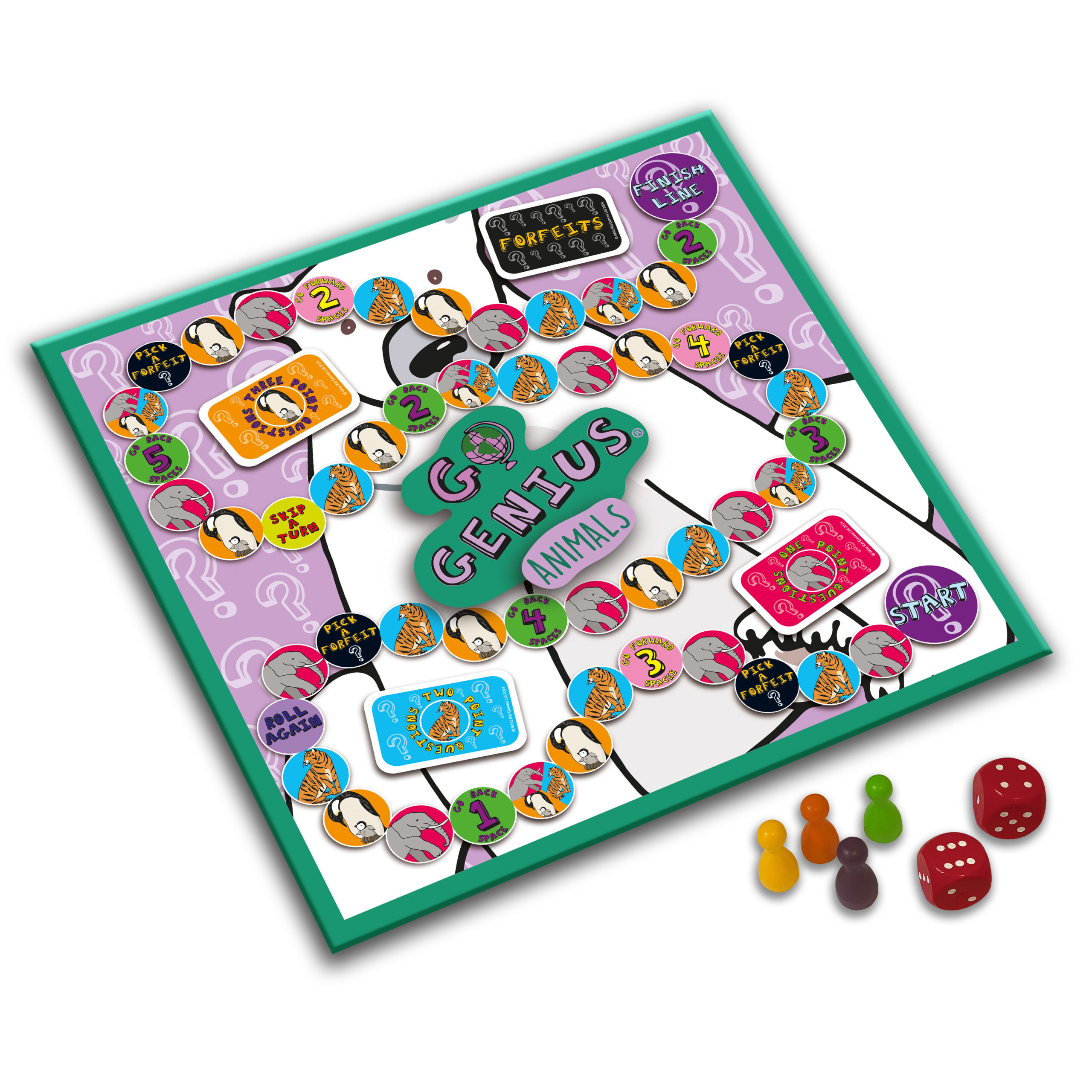 Educational animal board game with question cards and playing pieces