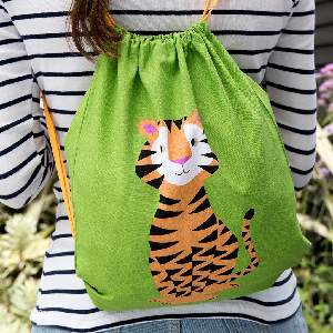 Teddy the Tiger Drawstring bag on child's back
