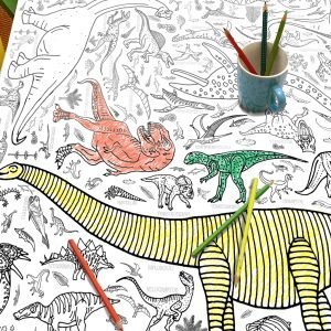 colour in table cloth dinosaur closeup